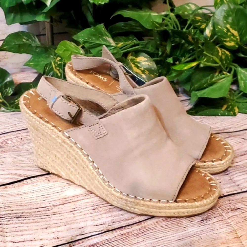 Toms Beige Suede Espadrille Wedge Sandals